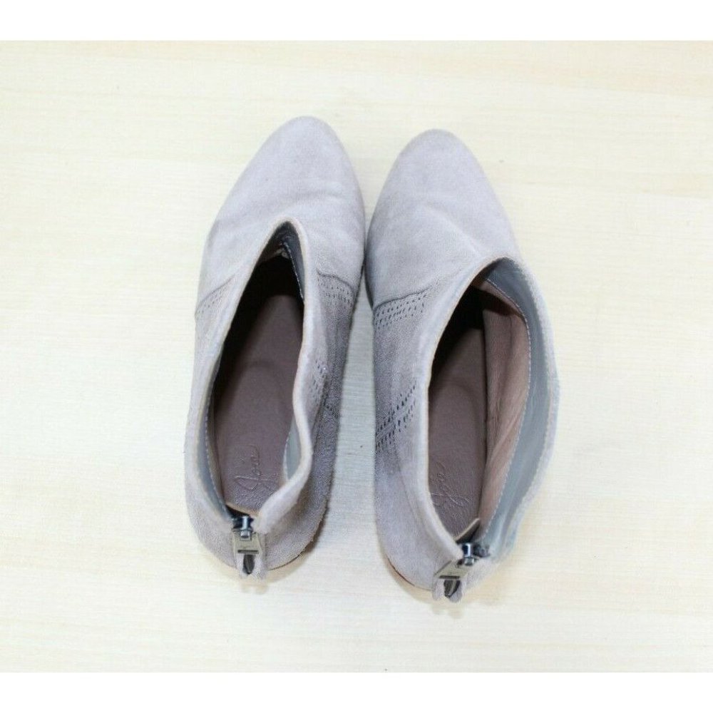 Joie Lucy Gray Suede Silver Stud Back Zip Wooden Heel Ankle Boots US 6 - Picture 6 of 9